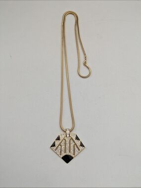 Oscar De La Renta Gold Plated Pendant Necklace with Black Accent Stones